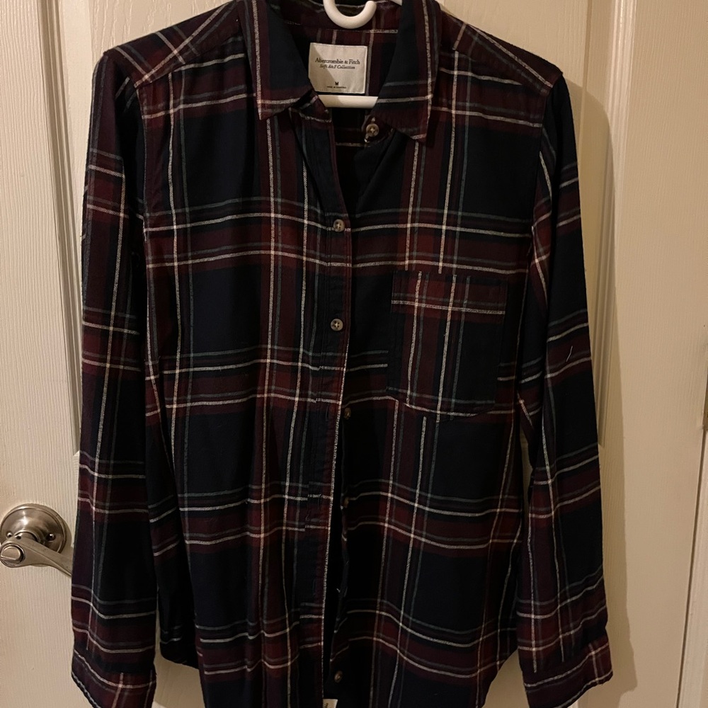 Abercrombie & Fitch Navy and Burgundy Plaid Shirt